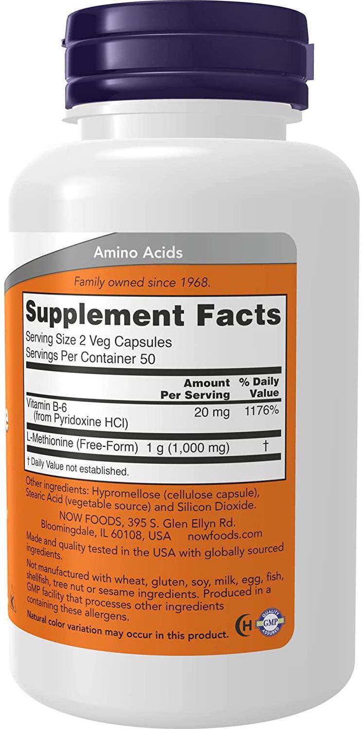 NOW Supplements, L-Methionine 500 mg with Vitamin B-6, Supports Detoxification*, Amino Acid, 100 Capsules