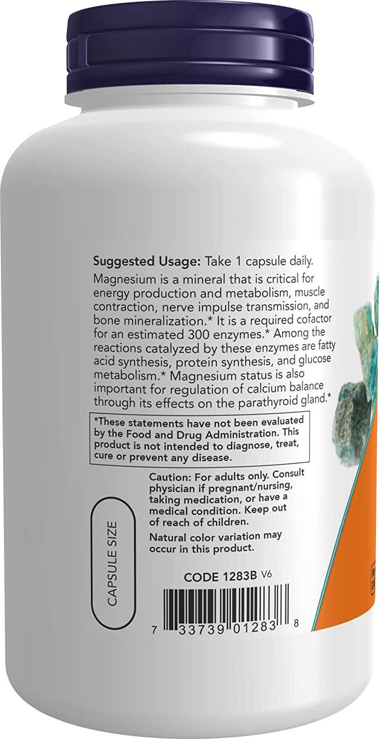 NOW Supplements, Magnesium 400 mg, Enzyme Function*, Nervous System Support*, 180 Veg Capsules