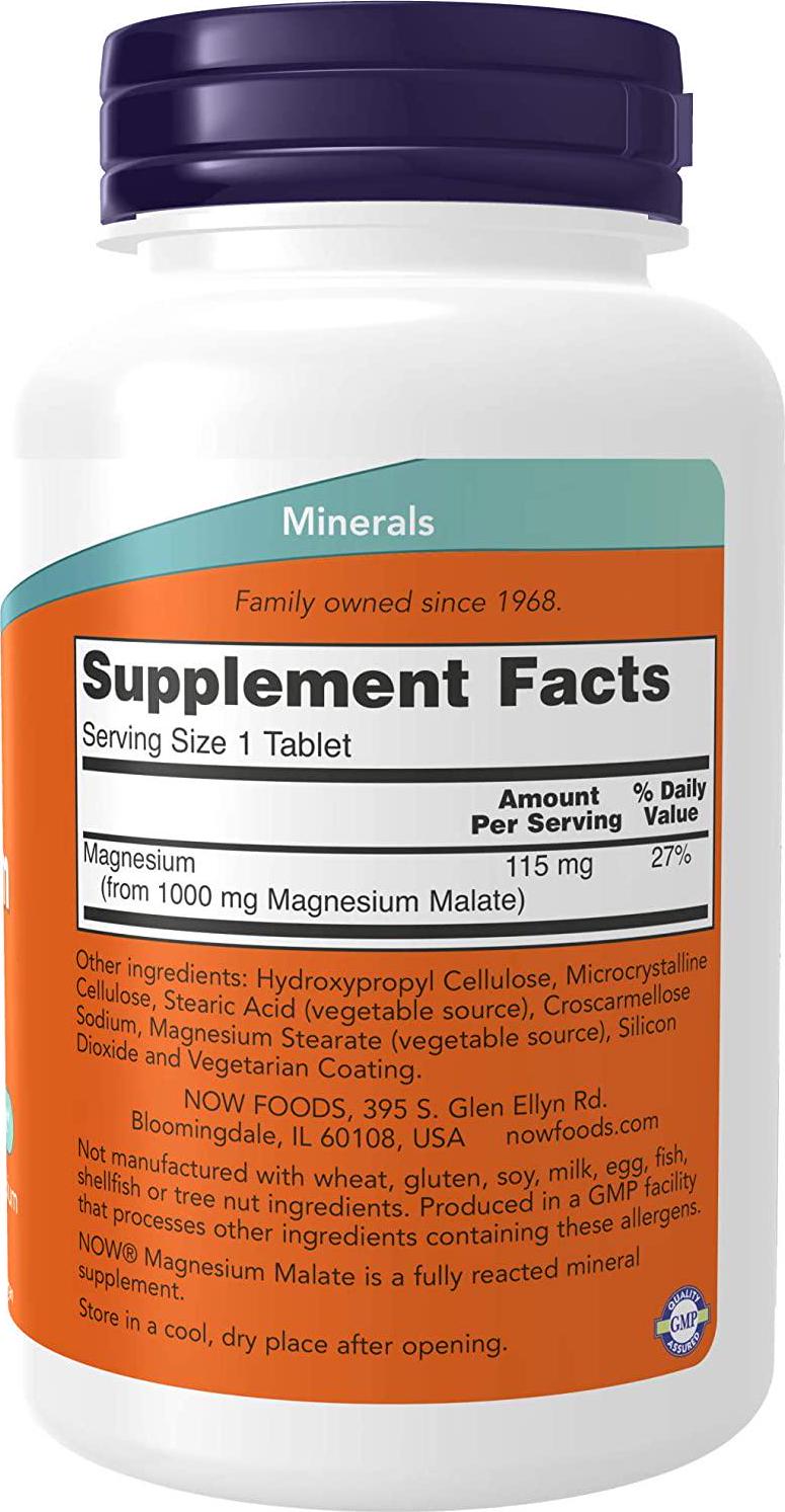 NOW Supplements, Magnesium Malate 1000 mg, 180 Tablets