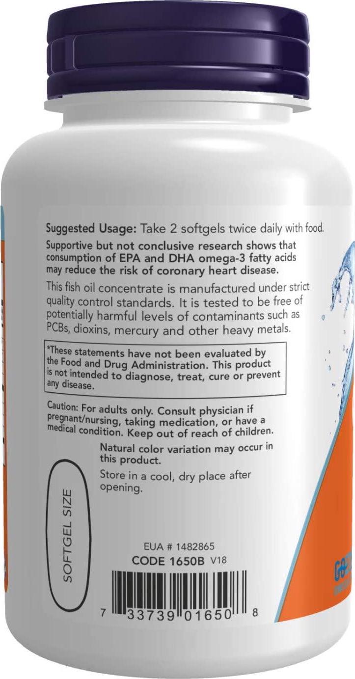 NOW Supplements, Omega-3 180 EPA / 120 DHA, Molecularly Distilled, Cardiovascular Support*, 100 Softgels