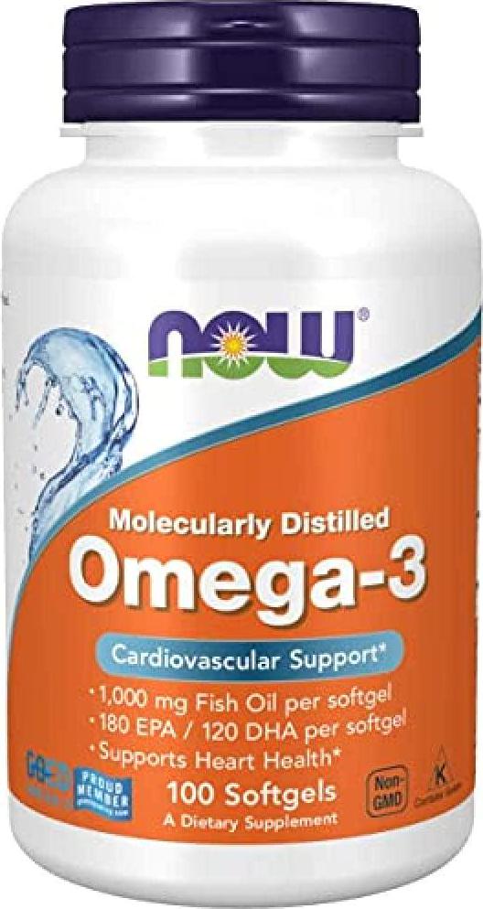 NOW Supplements, Omega-3 180 EPA / 120 DHA, Molecularly Distilled, Cardiovascular Support*, 100 Softgels