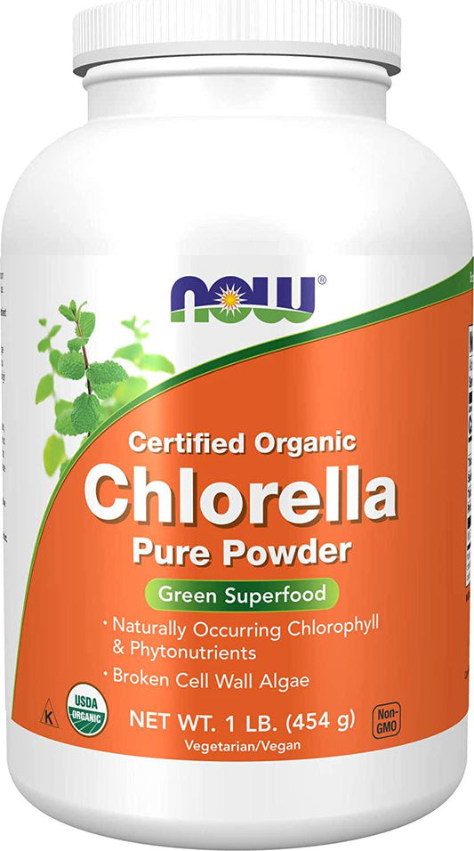 NOW Supplements, Organic Chlorella Powder with naturally occurring Chlorophyll, Beta-Carotene, mixed Carotenoids, Vitamin C, Iron and Protein, 1-Pound