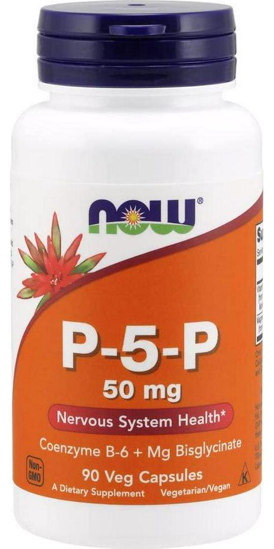 NOW Supplements, P-5-P 50 mg with Coenzyme B-6 + Mg Bisglycinate, 90 Veg Capsules