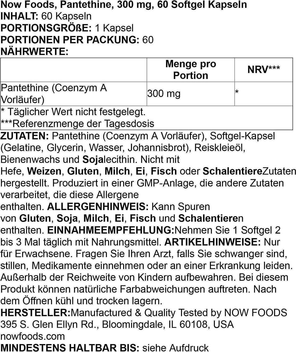 NOW Supplements, Pantethine (Coenzyme A Precursor) 300 mg, Cardiovascular Health*, 60 Softgels