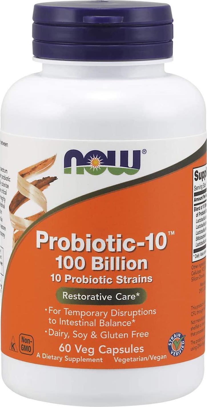 NOW Supplements, Probiotic-10 100 Billion with 10 Probiotic Strains, 60 Veg Capsules
