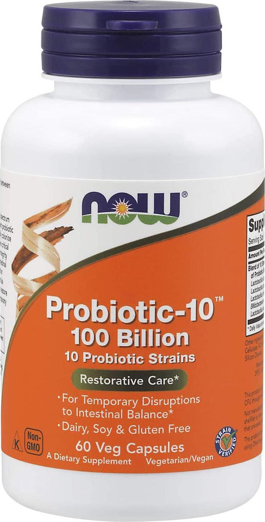 NOW Supplements, Probiotic-10 100 Billion with 10 Probiotic Strains, 60 Veg Capsules