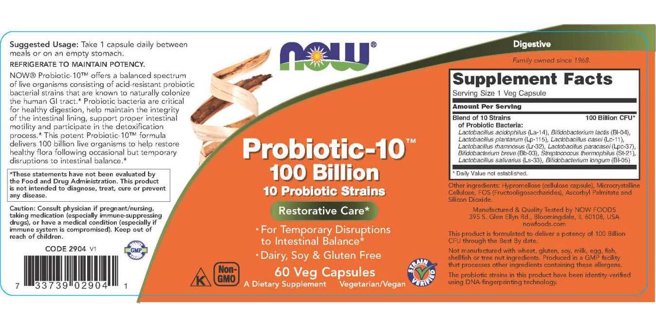 NOW Supplements, Probiotic-10 100 Billion with 10 Probiotic Strains, 60 Veg Capsules