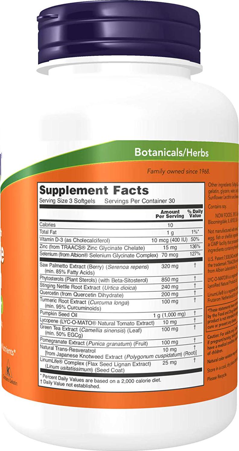 NOW Supplements, Prostate Health, Clinical Strength Saw Palmetto, Beta-Sitosterol and Lycopene, 90 Softgels