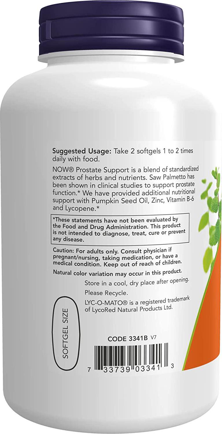 NOW Supplements, Prostate Support, Prostate Support, with Standardized Saw Palmetto, Stinging Nettle and Lycopene, 180 Softgels