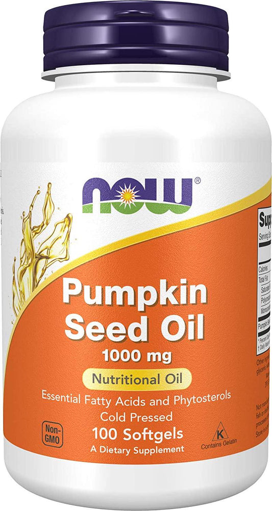 NOW Supplements, Pumpkin Seed Oil 1000 mg with Essential Fatty Acids and Phytosterols, Cold Pressed, 100 Softgels