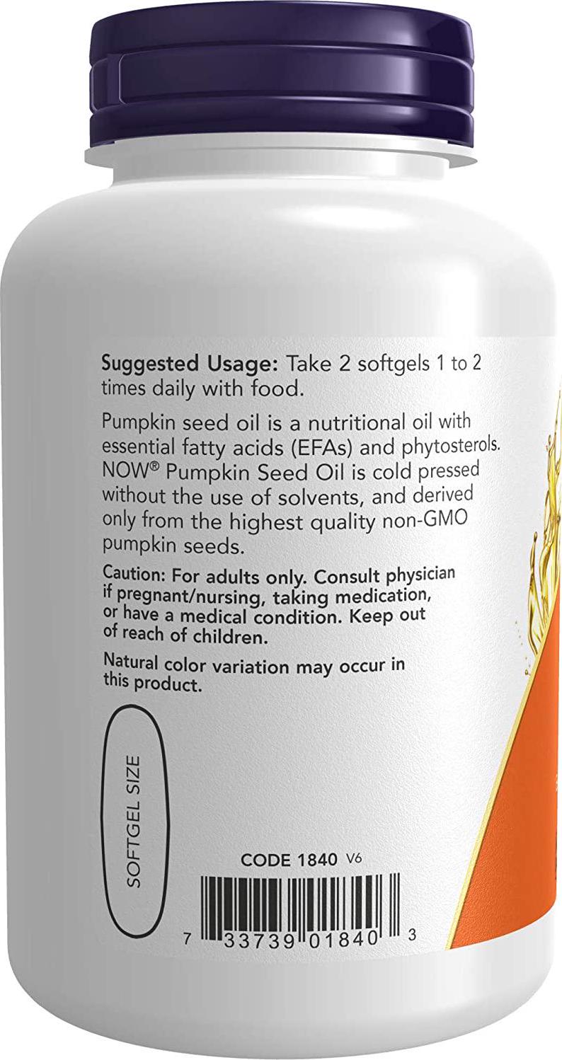 NOW Supplements, Pumpkin Seed Oil 1000 mg with Essential Fatty Acids and Phytosterols, Cold Pressed, 100 Softgels