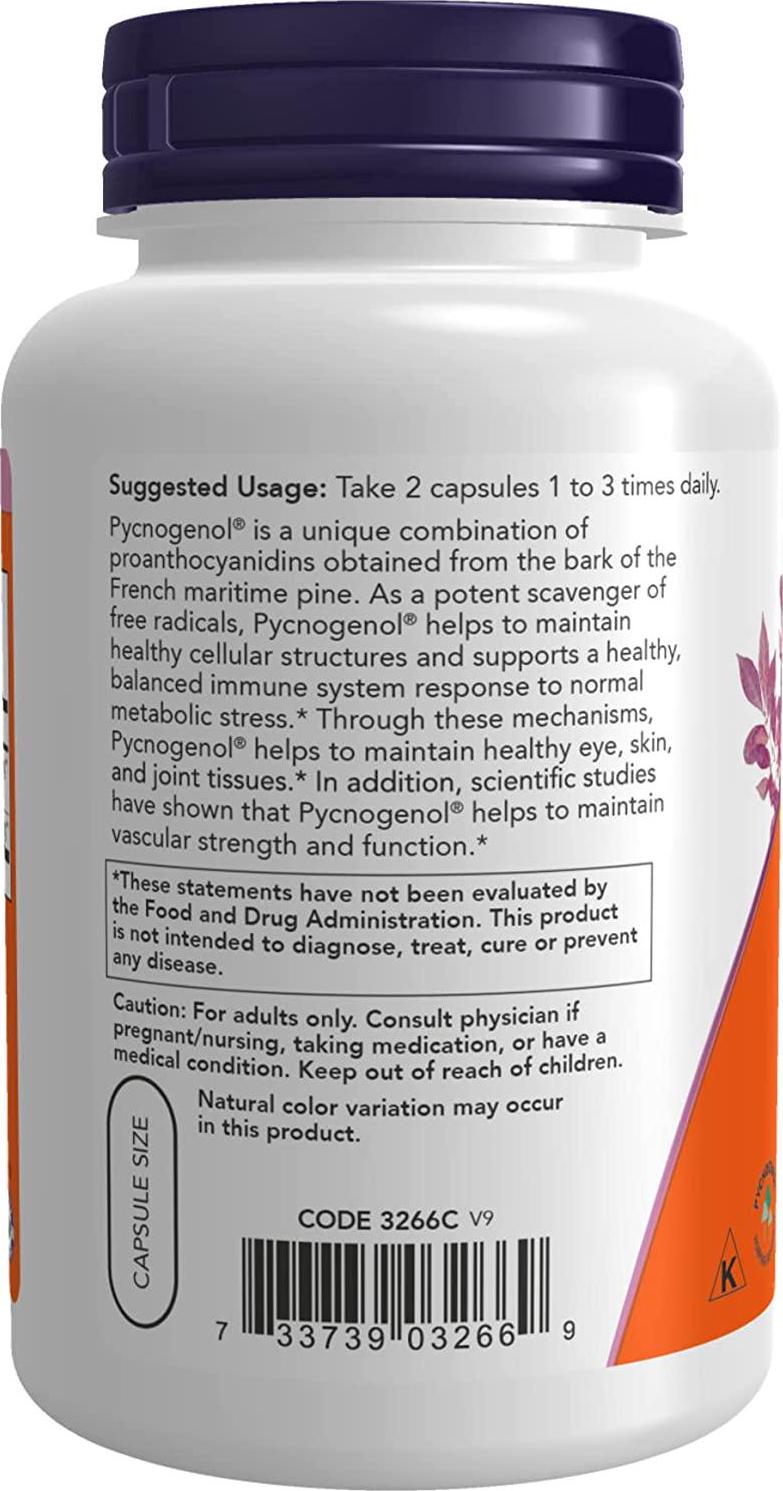 NOW Supplements, Pycnogenol 30 mg (a Unique Combination of Proanthocyanidins from French Maritime Pine) with 300 mg Bioflavonoids, 150 Veg Capsules