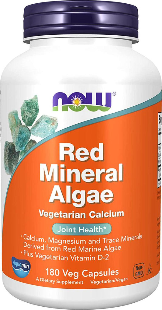 NOW Supplements, Red Mineral Algae Plus Vitamin D-2, Joint Health*, 180 Veg Capsules