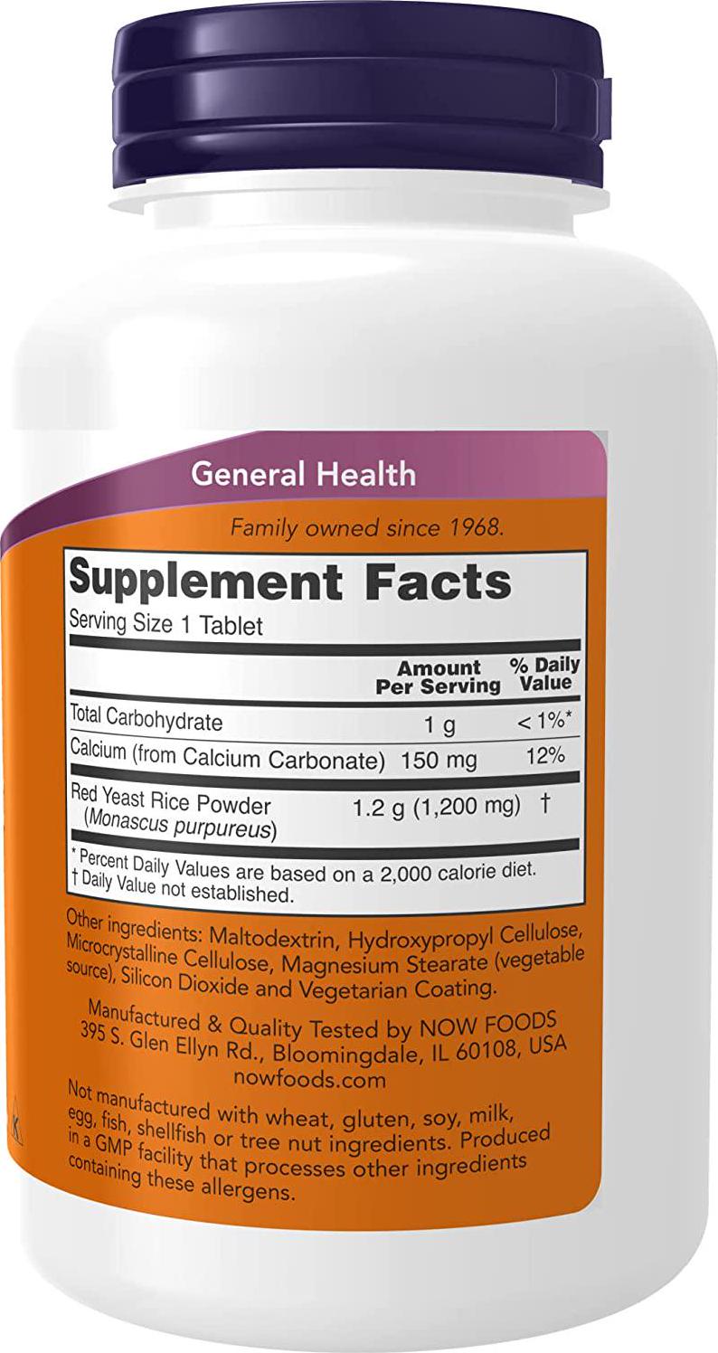 NOW Supplements, Red Yeast Rice (Monascus purpureus) 1,200 mg, Nutritional Support, 120 Tablets