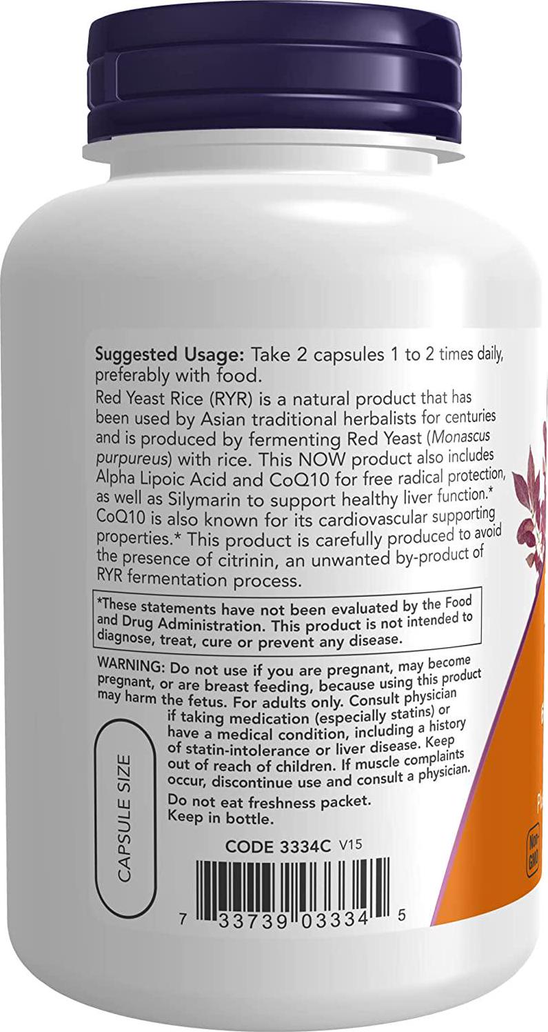NOW Supplements, Red Yeast Rice with CoQ10, plus Milk Thistle and Alpha Lipoic Acid, 120 Veg Capsules