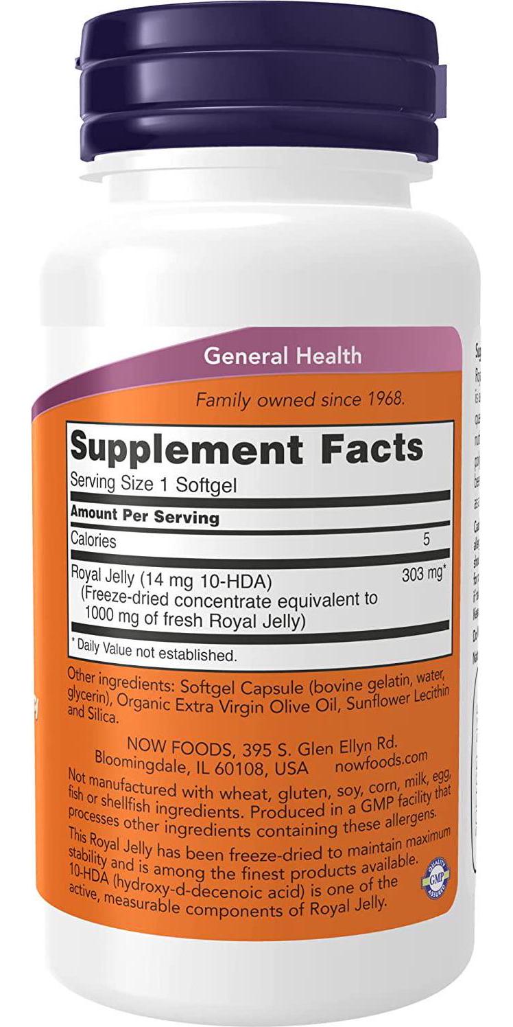NOW Supplements, Royal Jelly 1000 mg with 10-HDA (Hydroxy-D-Decenoic Acid), 60 Softgels