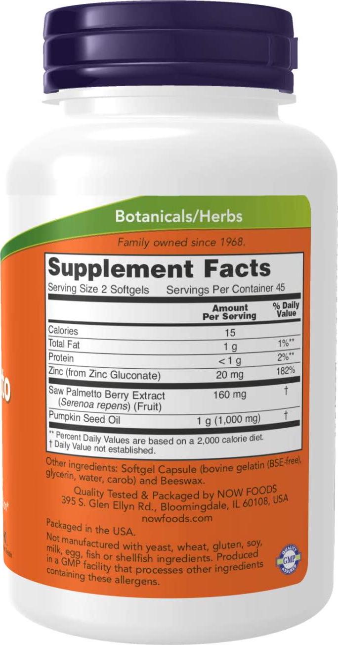 NOW Supplements, Saw Palmetto Extract with Pumpkin Seed Oil and Zinc, Men's Health*, 90 Softgels