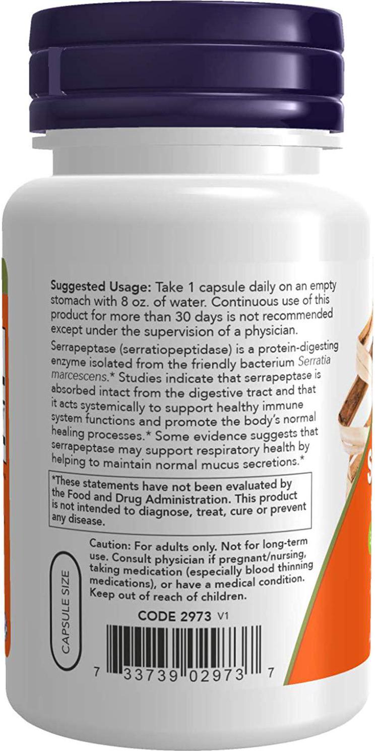 NOW Supplements, Serrapeptase 60,000 Units of Activity, Promotes Respiratory Health and Immune Function*, 60 Veg Capsules