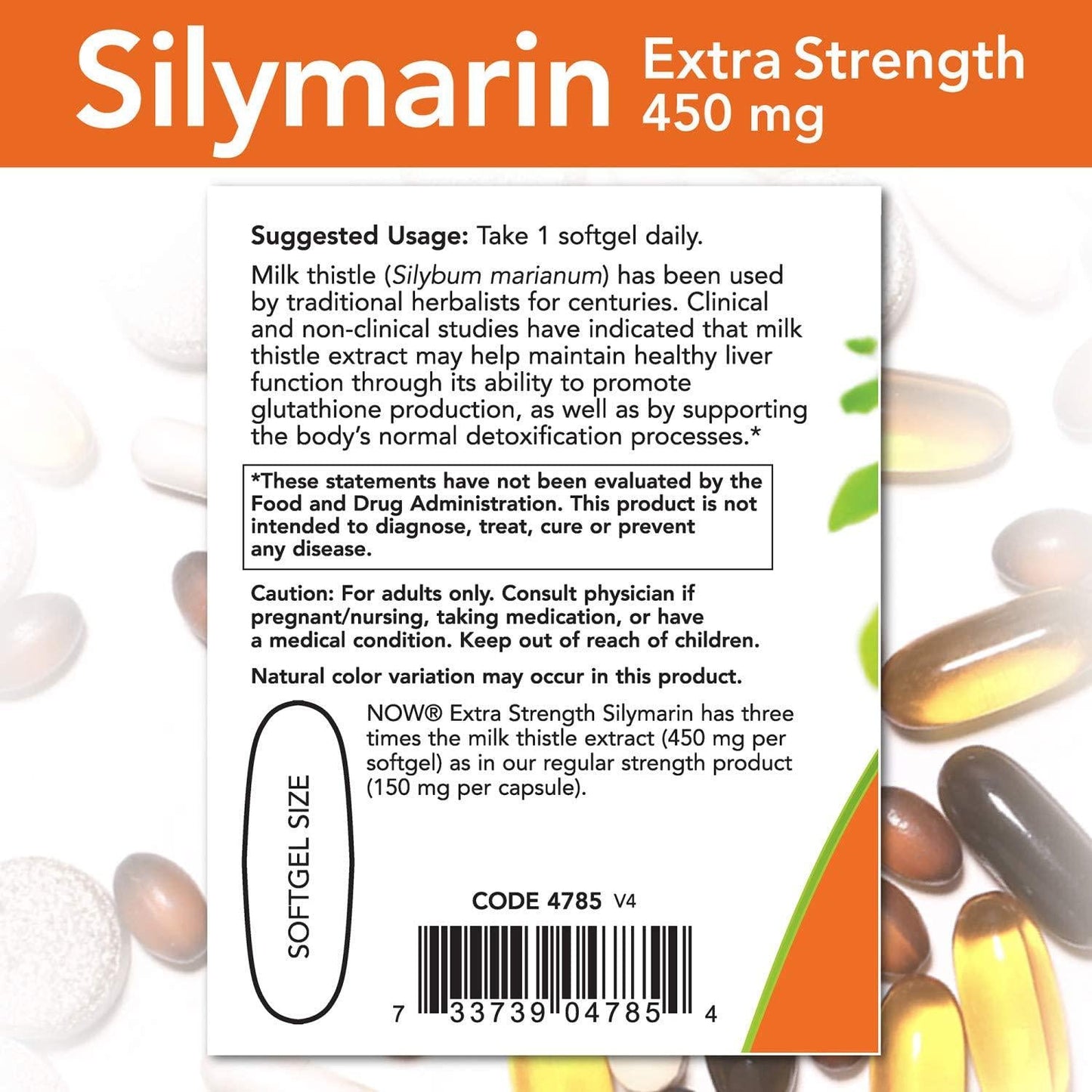 NOW Supplements, Silymarin Milk Thistle Extract, Extra Strength 450 mg, 120 Softgels