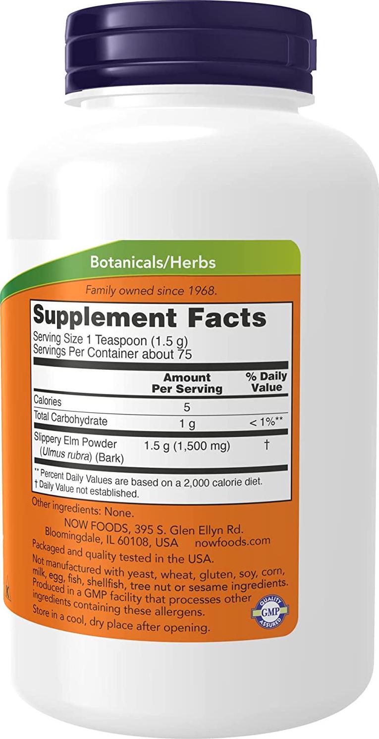 NOW Supplements, Slippery Elm Powder (Ulmus rubra), Non-GMO Project Verified, Herbal Supplement, 4-Ounce