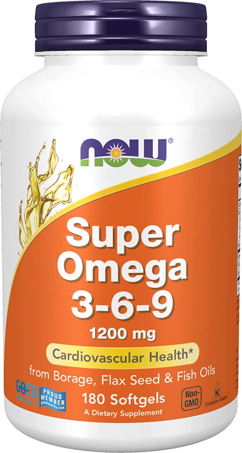 NOW Supplements, Super Omega 3-6-9 1200 mg with a blend of Fish, Borage and Flax Seed Oils, 180 Softgels