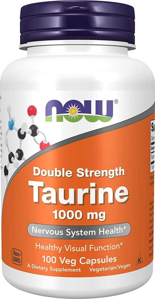 NOW Supplements, Taurine 1,000 mg, Double Strength, Nervous System Health*, 100 Veg Capsules