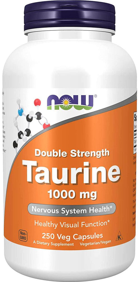 NOW Supplements, Taurine 1,000 mg, Double Strength, Nervous System Health*, 250 Veg Capsules