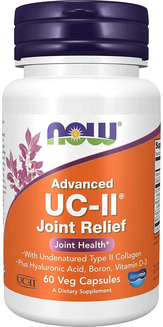 NOW Supplements, UC-II Advanced Joint Relief with Undenatured Type II Collagen, plus Hyaluronic Acid, Boron, Vitamin D-3, 60 Veg Capsules