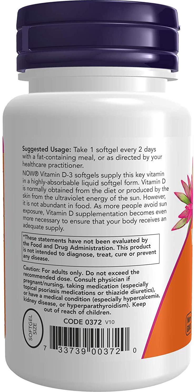 NOW Supplements, Vitamin D-3 5,000 IU, High Potency, Structural Support*, 120 Softgels