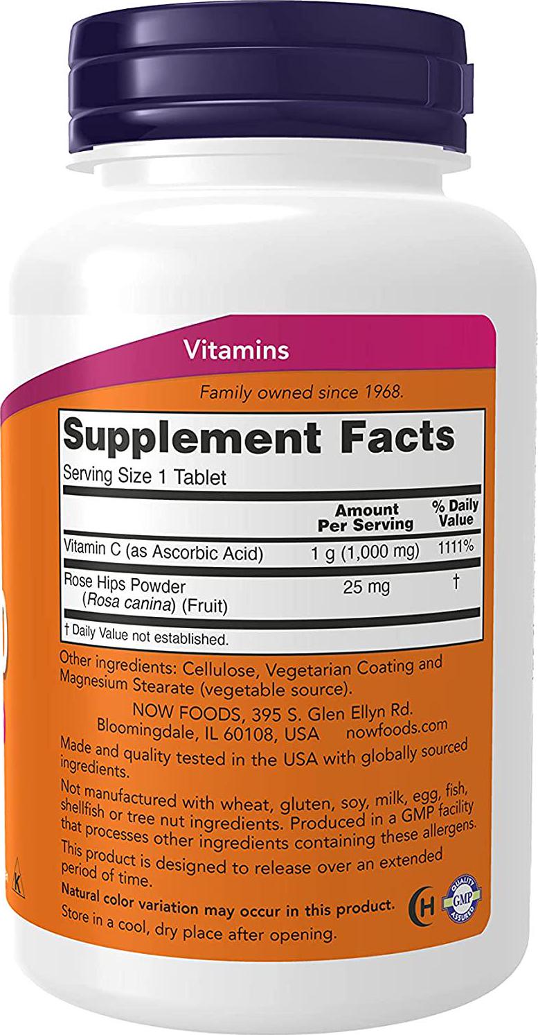 NOW Supplements, Vitamin C-1,000 with Rose Hips, Sustained Release, Antioxidant Protection*, 100 Tablets