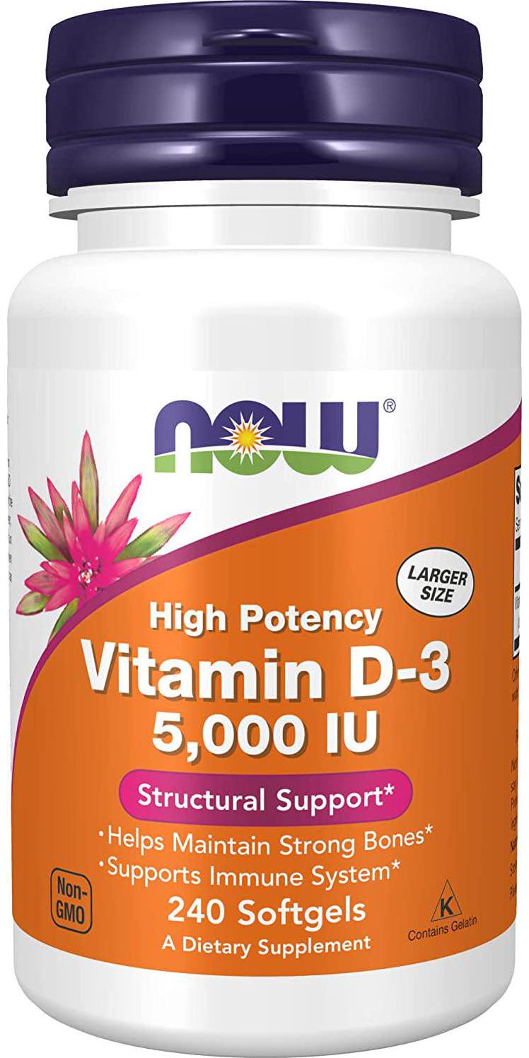 NOW Supplements, Vitamin D-3 5,000 IU, High Potency, Structural Support*, 240 Softgels
