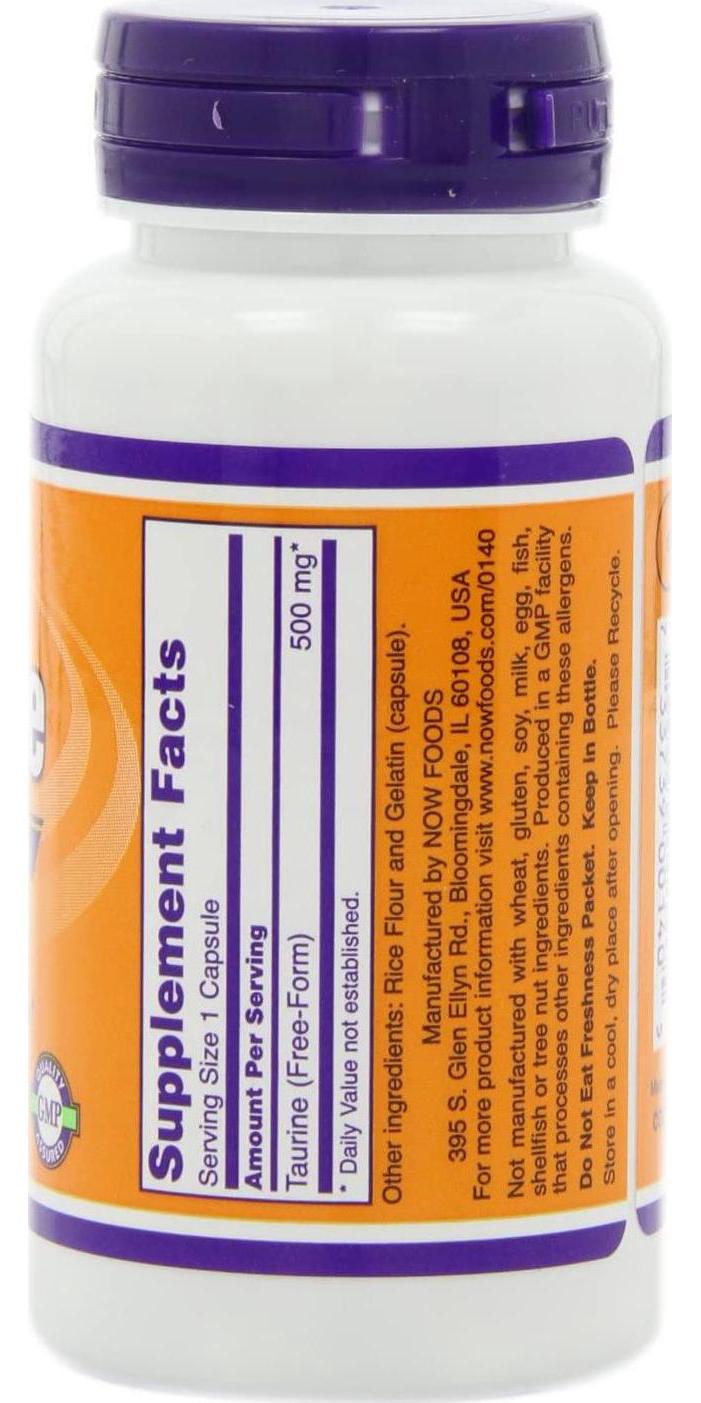 NOW Taurine 500mg, 100 Capsules (Pack of 3)