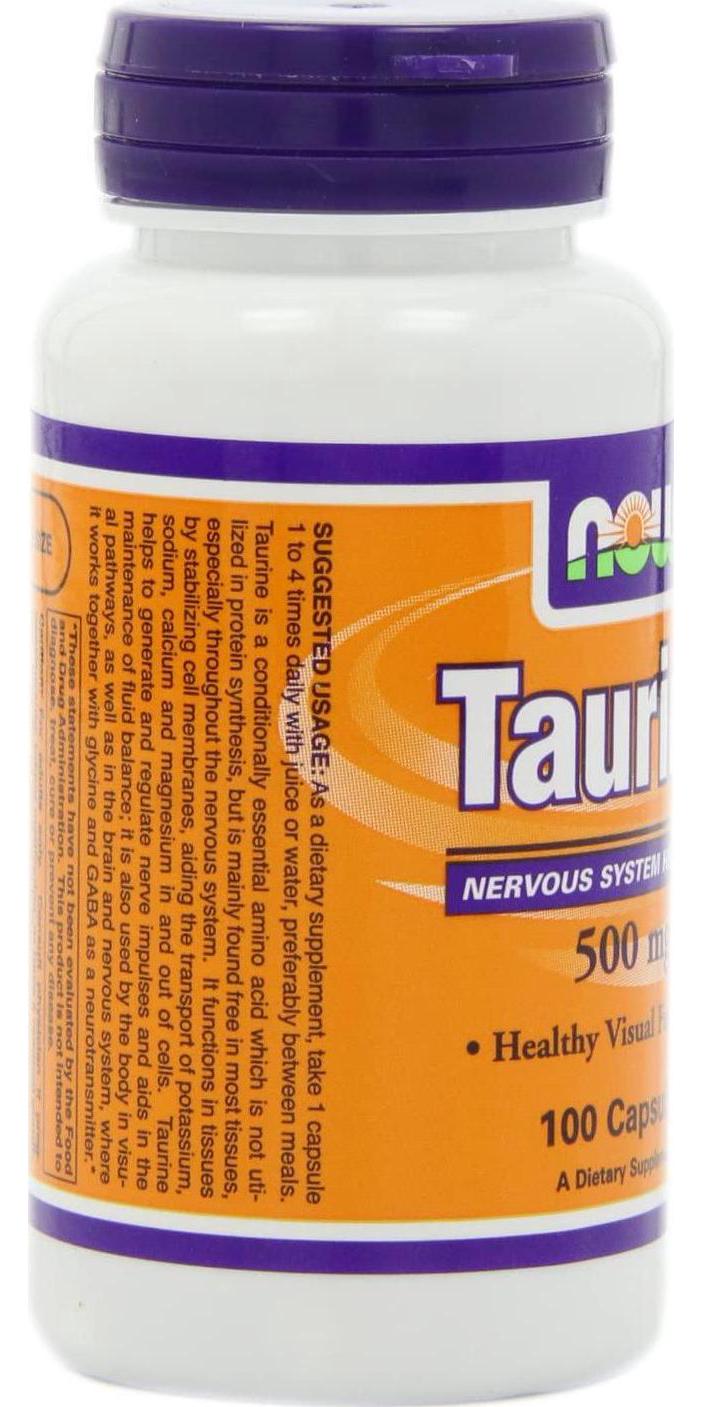 NOW Taurine 500mg, 100 Capsules (Pack of 3)