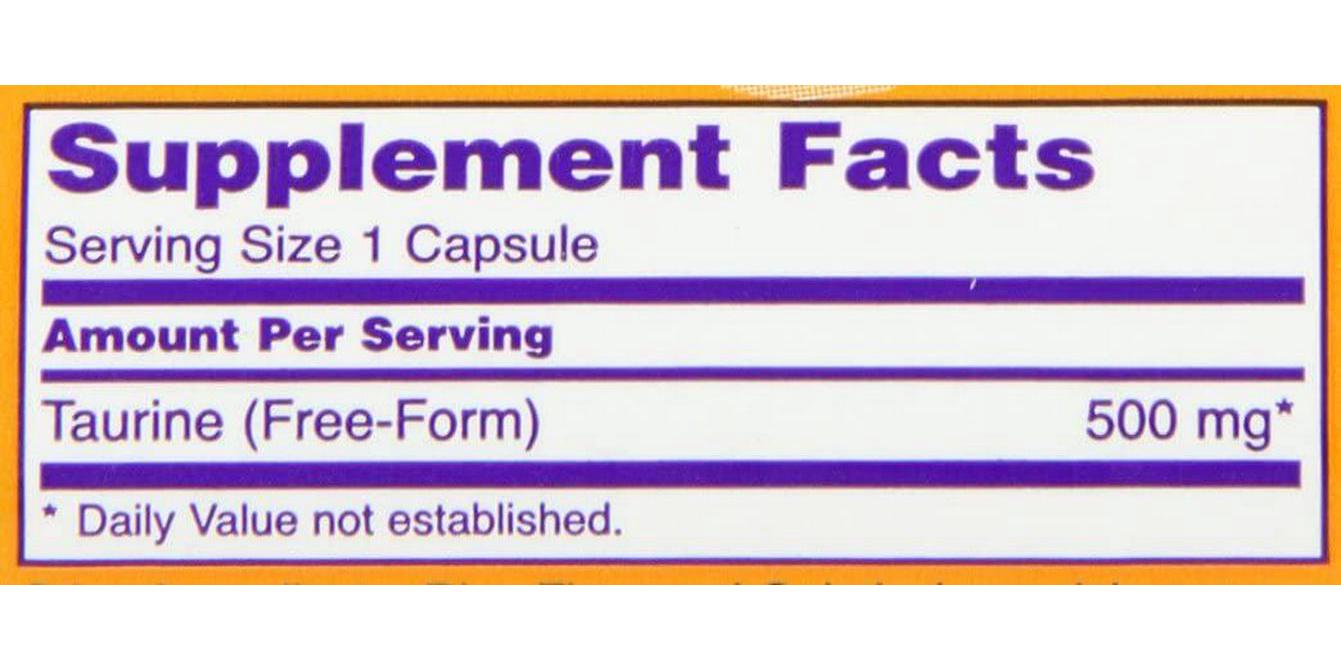 NOW Taurine 500mg, 100 Capsules (Pack of 3)