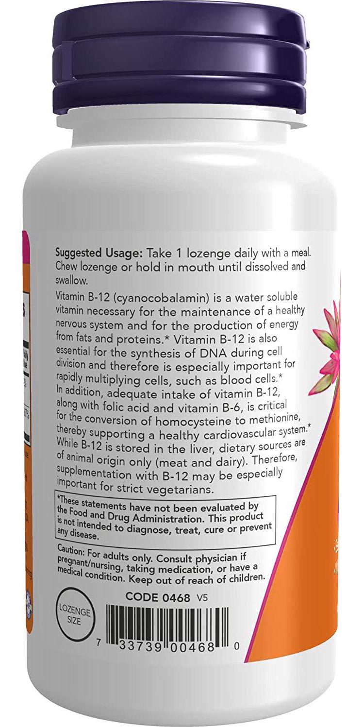 NOW Vitamin B-12 (1000 mcg) with Folic Acid,250 Chewable Lozenges