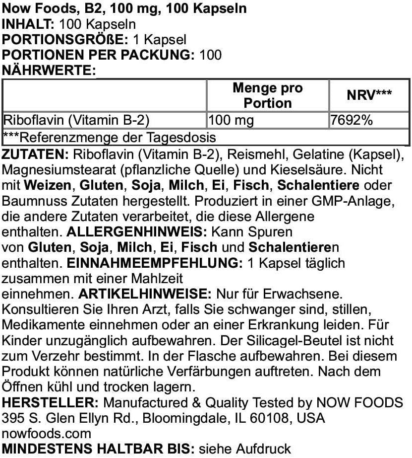 NOW Vitamin B-2 (Riboflavin) 100 mg,100 Capsules