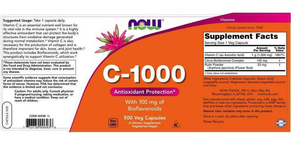 NOW Vitamin C-1000,500 Veg Capsules