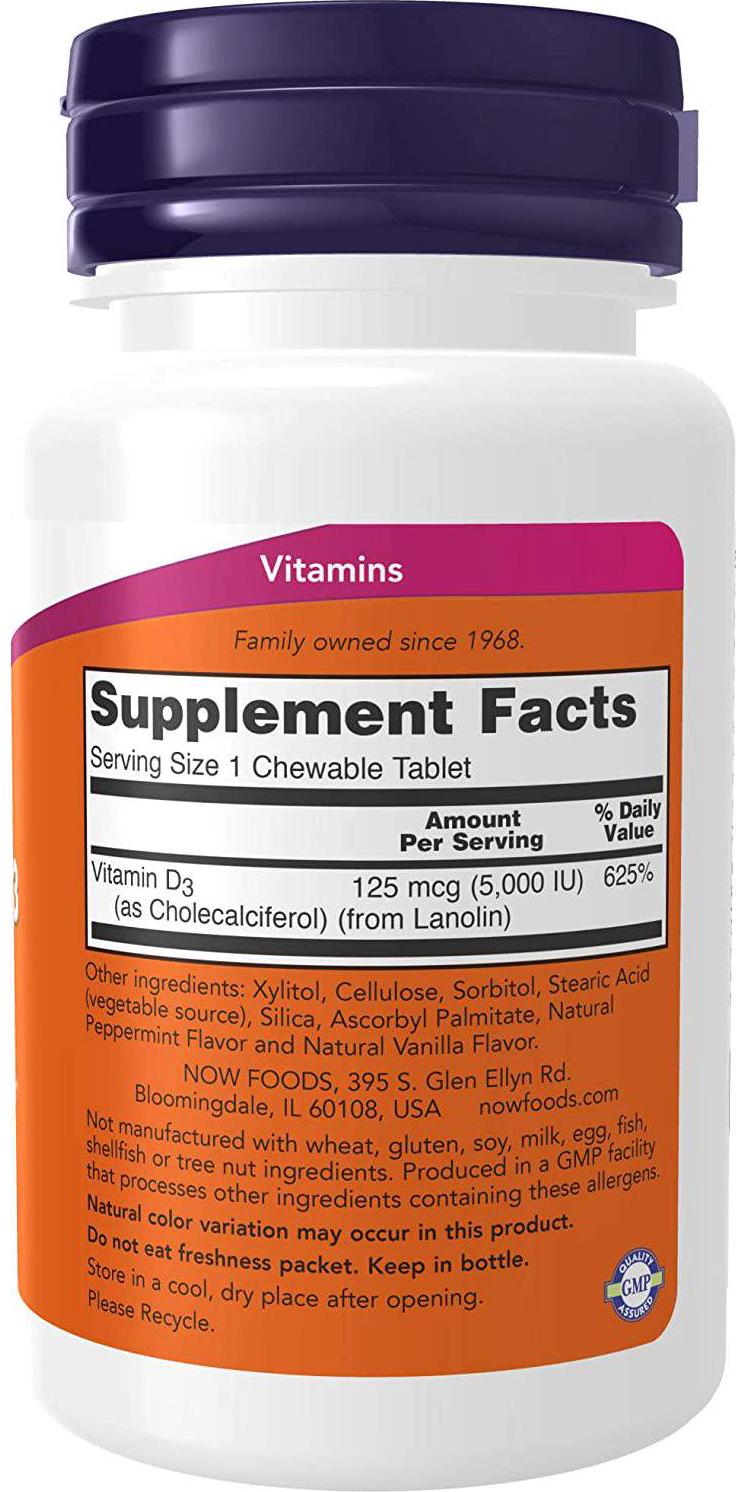 NOW Vitamin D-3 5,000 IU,120 Chewables
