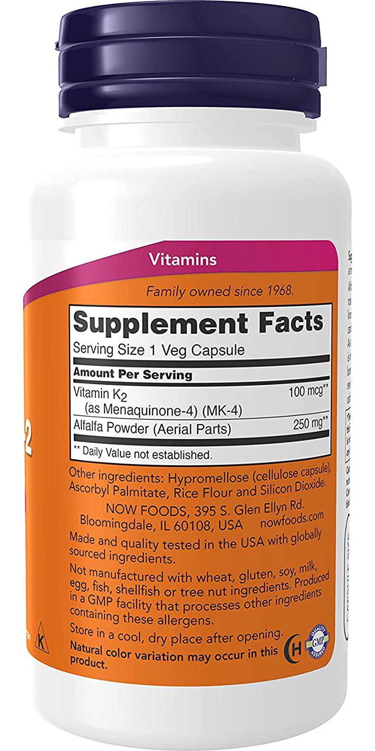 NOW Vitamin K-2 100 mcg,100 Veg Capsules