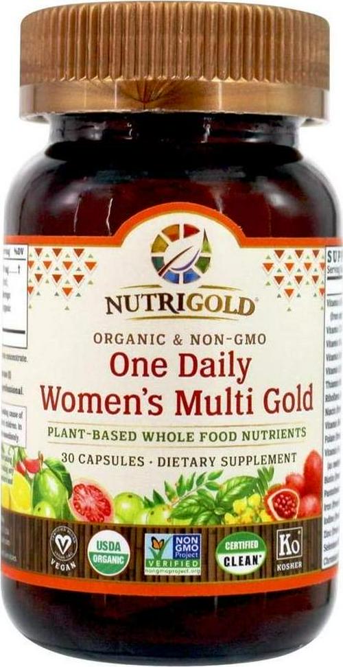 NUTRIGOLD - ONE DAILY WOMEN'S MULTI GOLD 30cap (Organic, non-GMO, whole-food vitamins and minerals from real fruits, vegetables, and herbs. Convenient one-per-day vegan capsules!) 30 Servings
