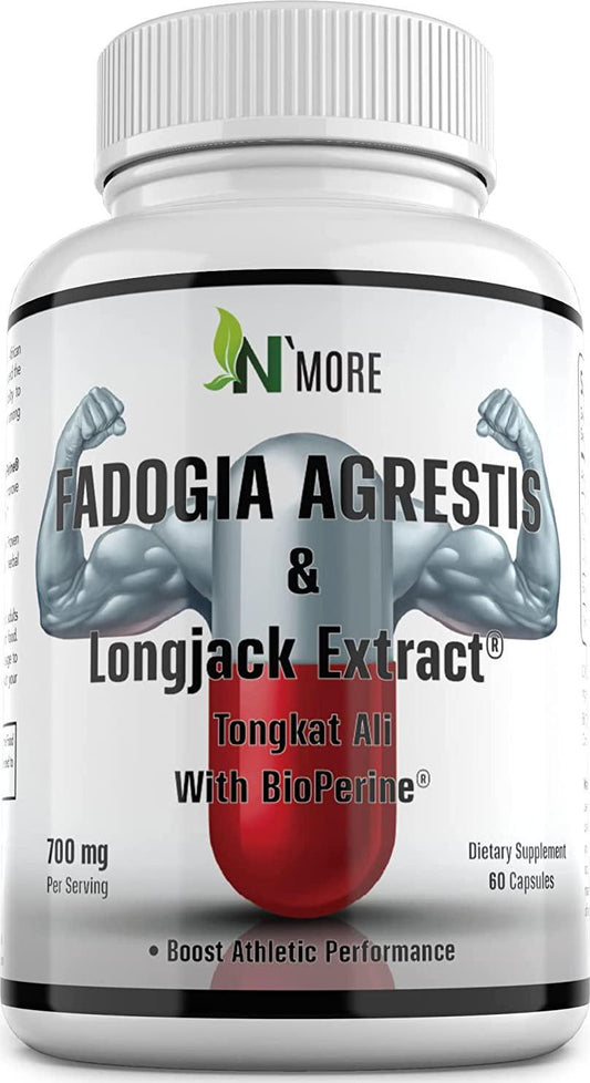 N&#039;more Fadogia Agrestis and Longjack Tongkat Ali Proprietary Blend with Bioperine (60 Capsules) [Maximum Strength] Zero Fillers Gluten Free,Non-GMO Introductory Price,60 Count (Pack of 1)