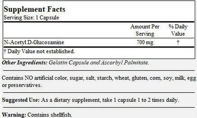 N-Acetyl Glucosamine (N-A-G) 700mg (120 Capsules) - No Stearates - Non GMO - Gluten Free