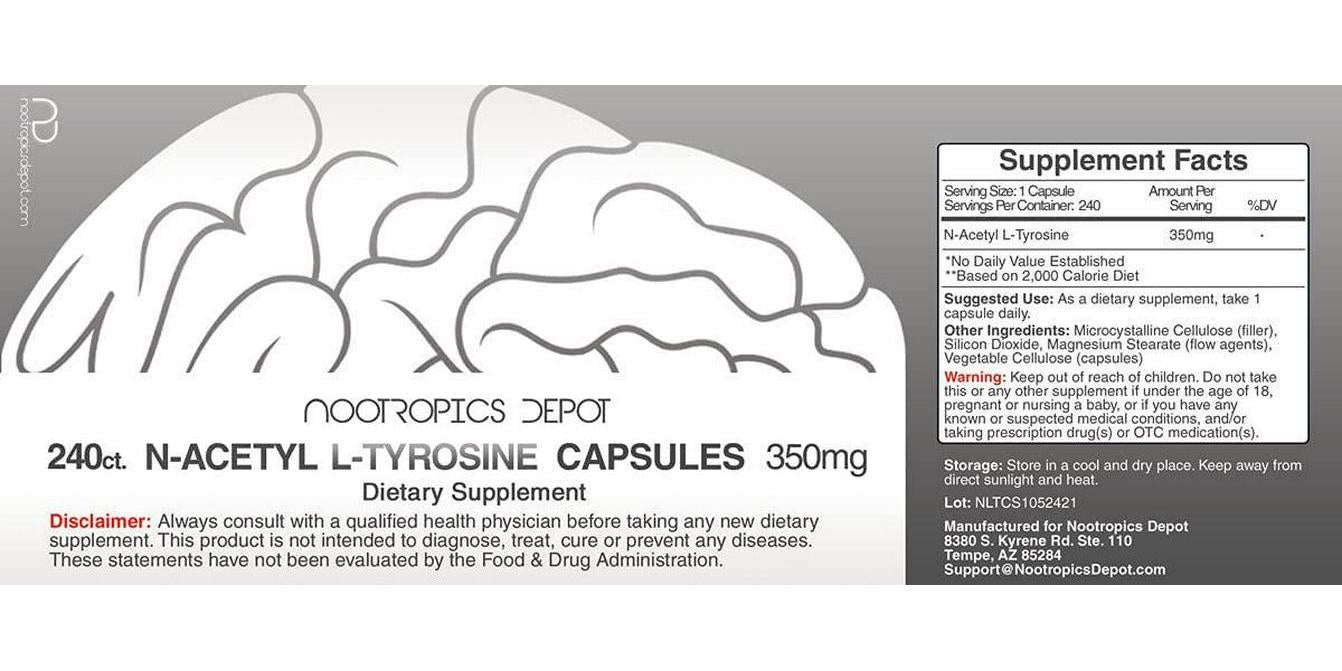 N-Acetyl L-Tyrosine Capsules | 350mg | 240 Count | NALT | Amino Acid Supplement | Natural Nootropic Supplement | Supports Memory, Learning and Focus | Supports Healthy Stress Levels