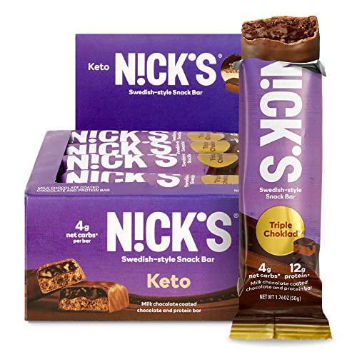 N!CK S Keto Snack Bar, Triple Chocolate, Low Net Carbs, High Protein, No Added Sugar, 5g Collagen, Low Carb Protein Bar, Low Sugar Meal Replacement Bar, Keto Snacks, 12-Count