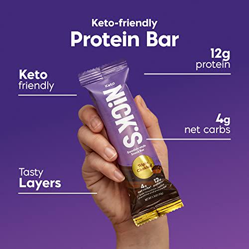 N!CK S Keto Snack Bar, Triple Chocolate, Low Net Carbs, High Protein, No Added Sugar, 5g Collagen, Low Carb Protein Bar, Low Sugar Meal Replacement Bar, Keto Snacks, 12-Count
