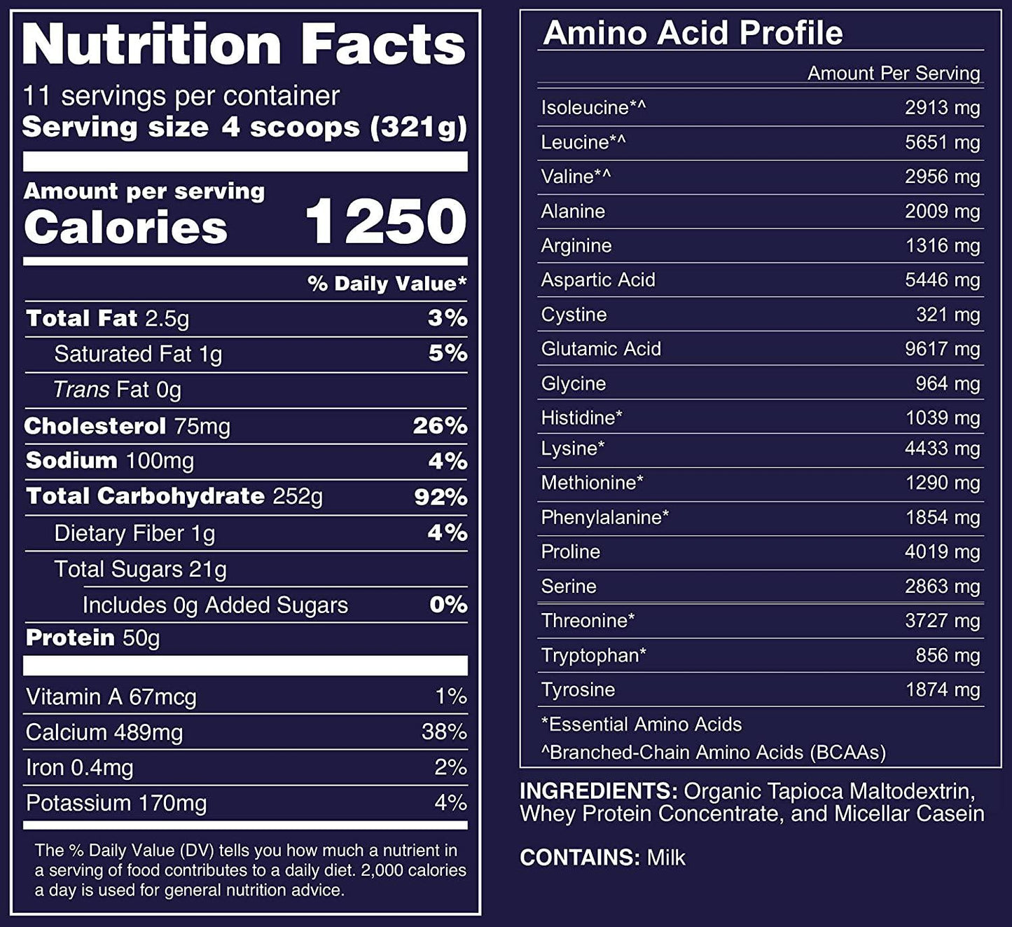 Naked Mass - Natural Weight Gainer Protein Powder - 8lb Bulk, GMO Free, Gluten Free and Soy Free. No Artificial Ingredients - 1,250 Calories - 11 Servings