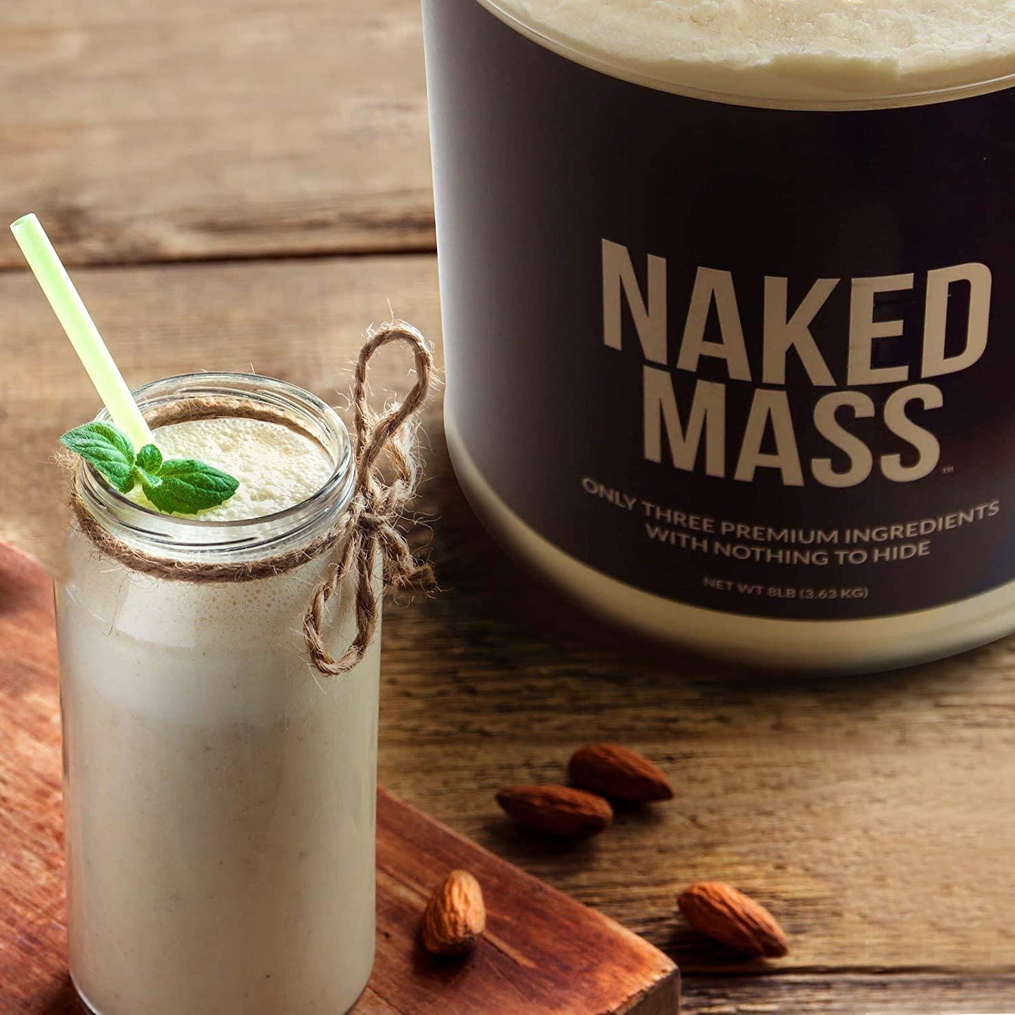 Naked Mass - Natural Weight Gainer Protein Powder - 8lb Bulk, GMO Free, Gluten Free and Soy Free. No Artificial Ingredients - 1,250 Calories - 11 Servings