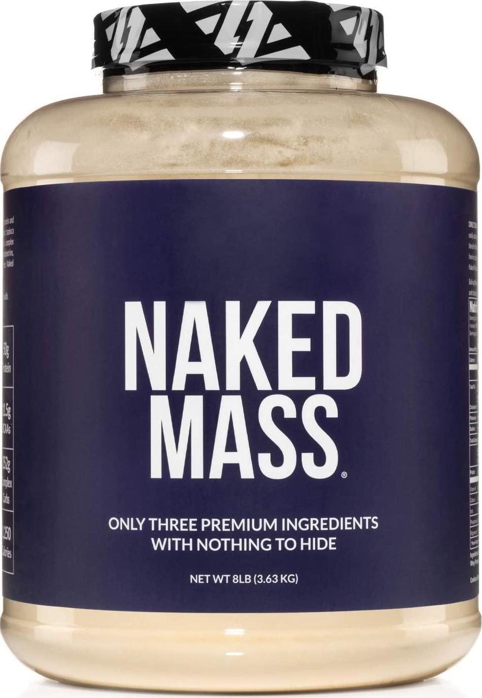 Naked Mass - Natural Weight Gainer Protein Powder - 8lb Bulk, GMO Free, Gluten Free and Soy Free. No Artificial Ingredients - 1,250 Calories - 11 Servings