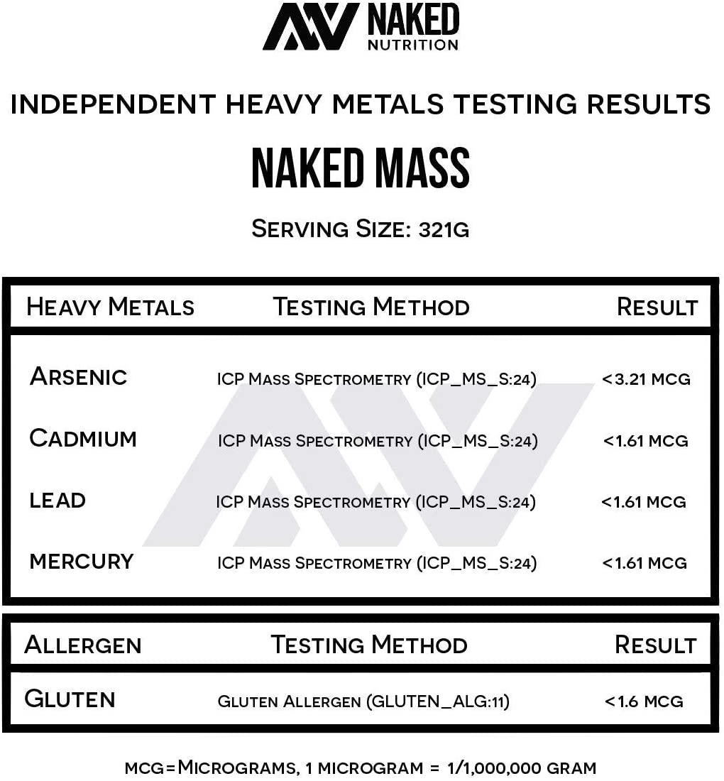 Naked Mass - Natural Weight Gainer Protein Powder - 8lb Bulk, GMO Free, Gluten Free and Soy Free. No Artificial Ingredients - 1,250 Calories - 11 Servings