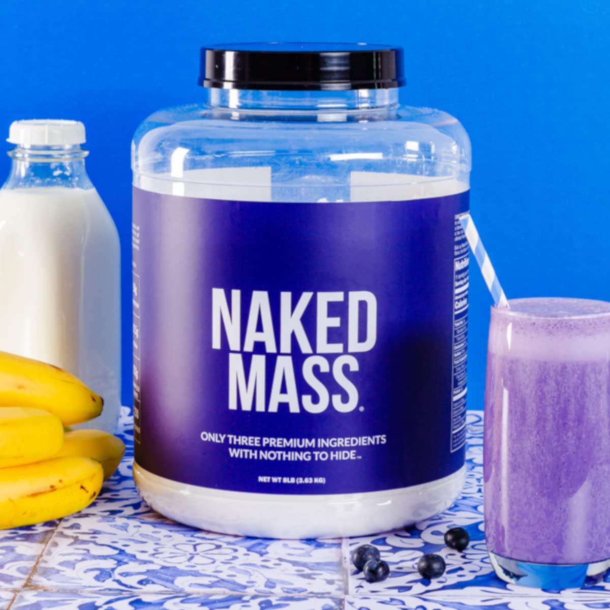 Naked Mass - Natural Weight Gainer Protein Powder - 8lb Bulk, GMO Free, Gluten Free and Soy Free. No Artificial Ingredients - 1,250 Calories - 11 Servings